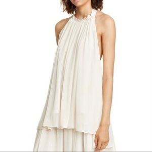 ADEAM BEIGE STRIPED CHIFFON HALTER TOP